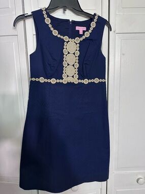 Lilly Pulitzer Navy Sleeveless Mini Dress with Gold Embellishment